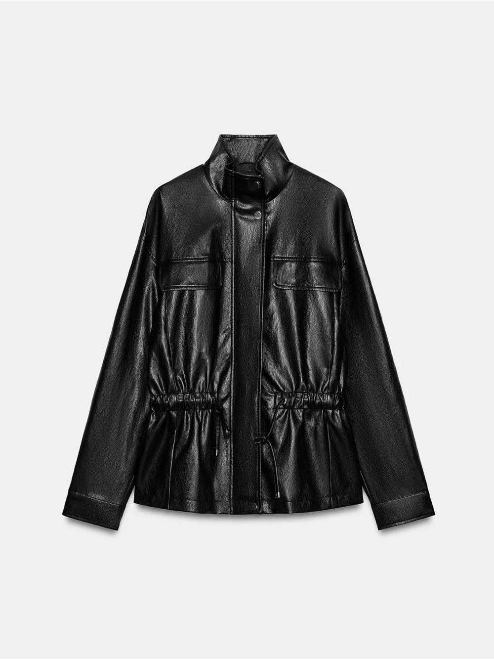 NWT Zara Black Faux Leather High Collar  Jacket